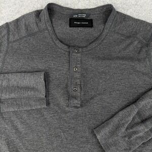 Wings+Horns Henley Shirt Men's XL Extra Large Gray‎ Cotton Long Sleeve Casual